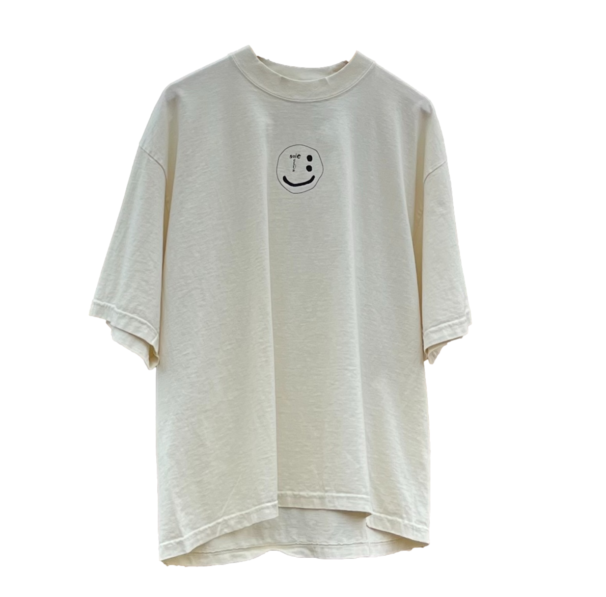 Center Smiley Cream Oversized Tee