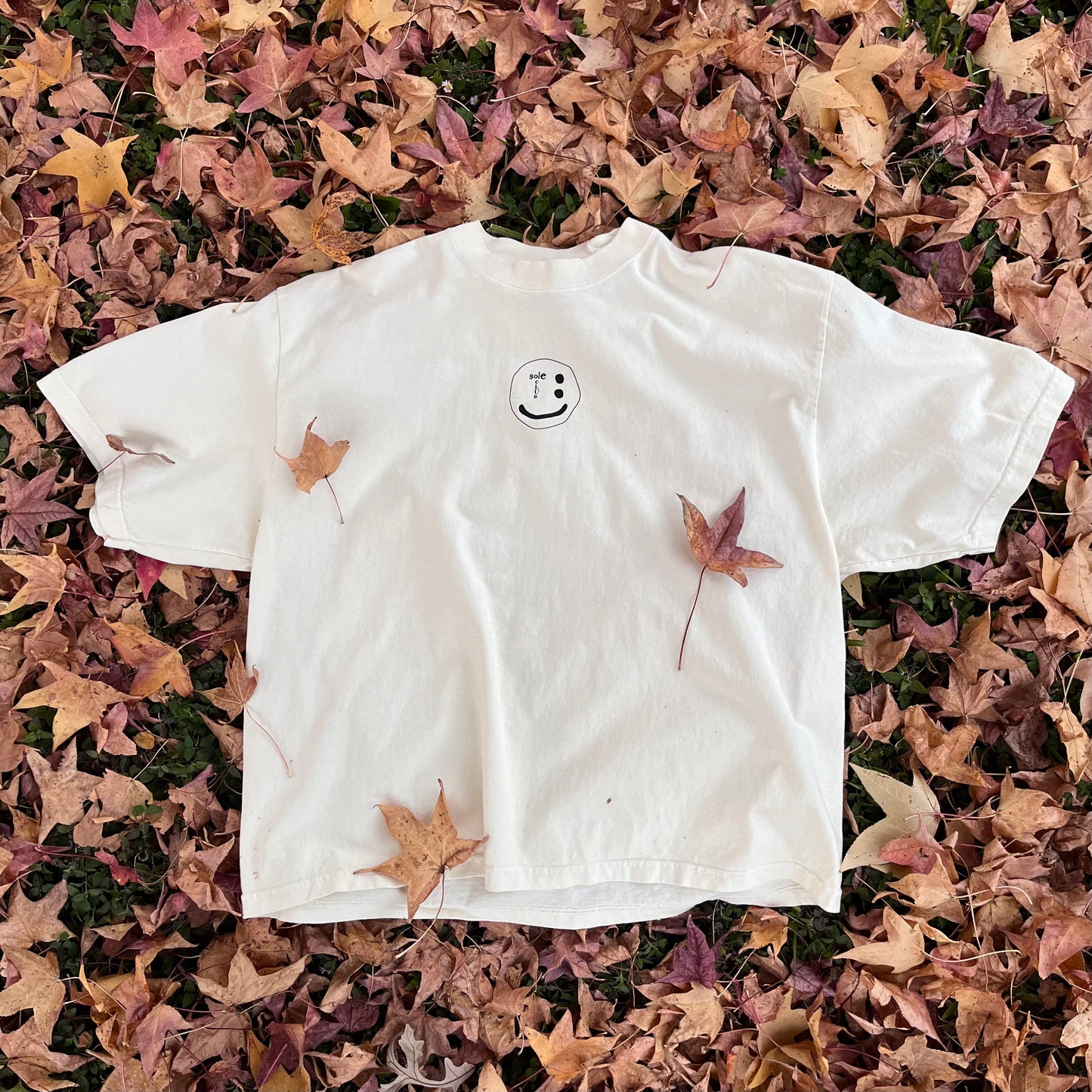 Center Smiley Cream Oversized Tee