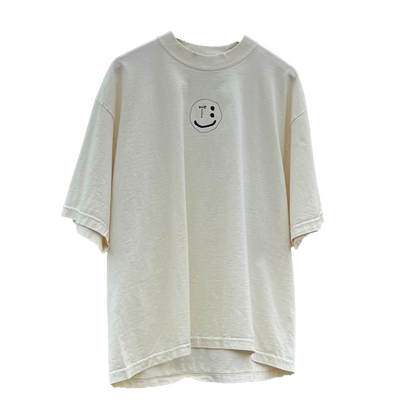 Center Smiley Cream Oversized Tee
