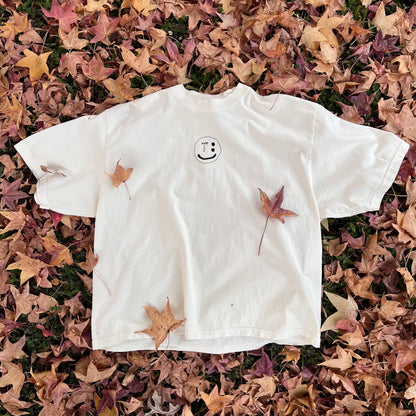 Center Smiley Cream Oversized Tee